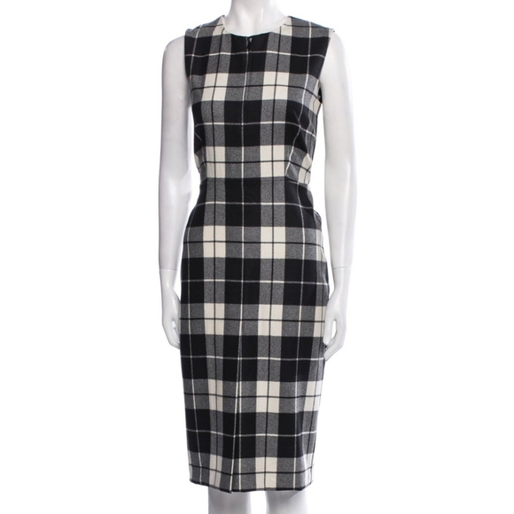 MaxMara Women's Wool Plaid Fall Winter Midi Sleeveless Professional Dress Sz 14 - Picture 2 of 16